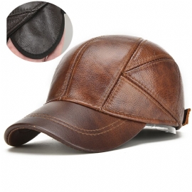 Heren Winter Warm Echt Leer Baseball Cap Oorklep Oorwarmers Winddicht Outdoor Trucker Hoeden