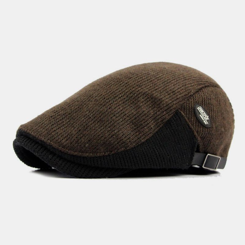 Heren Wol Plus Dikker Warm Houden Streeppatroon Casual Wollen Voorwaartse Hoed Baret Hoed