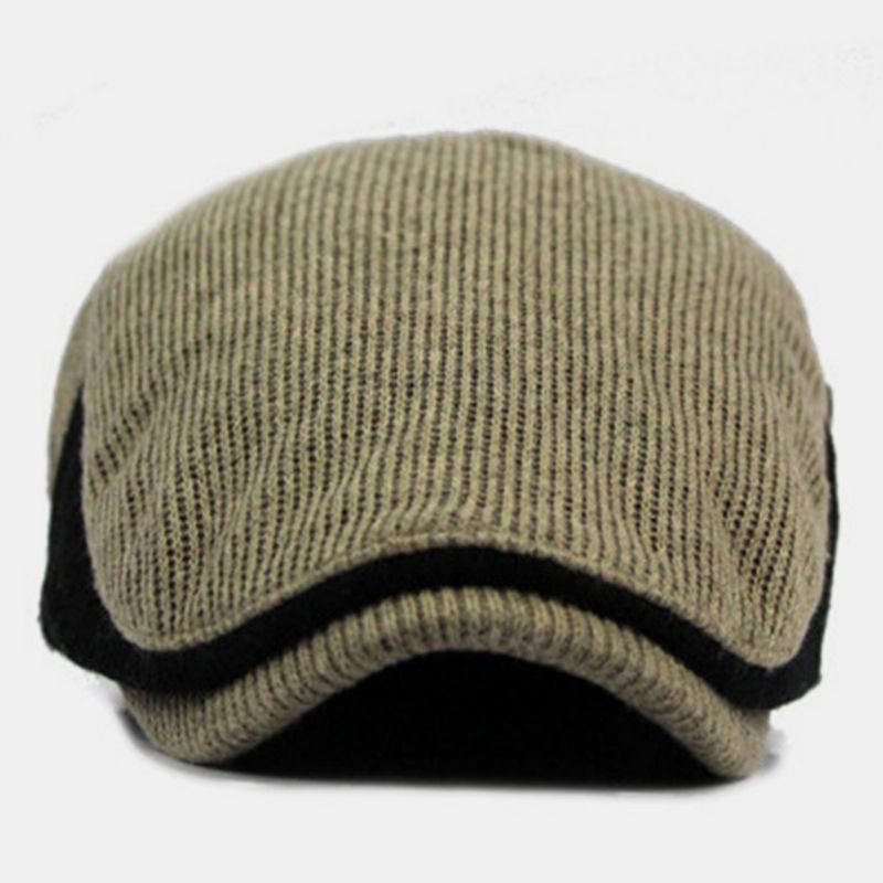 Heren Wol Plus Dikker Warm Houden Streeppatroon Casual Wollen Voorwaartse Hoed Baret Hoed