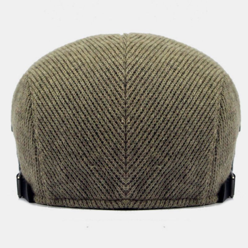 Heren Wol Plus Dikker Warm Houden Streeppatroon Casual Wollen Voorwaartse Hoed Baret Hoed