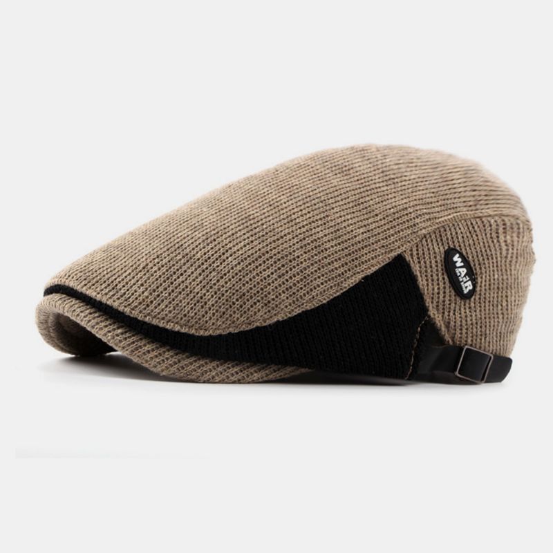 Heren Wol Plus Dikker Warm Houden Streeppatroon Casual Wollen Voorwaartse Hoed Baret Hoed