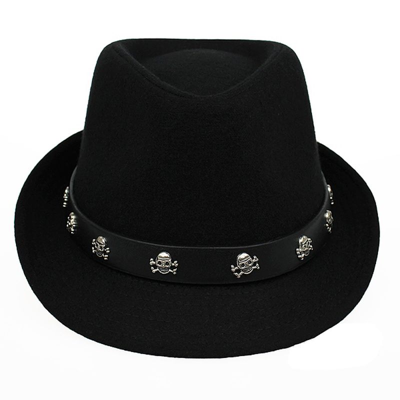 Herenhoed Britse Retro Skull And Crossbones Wollen Kleine Jazz Cap