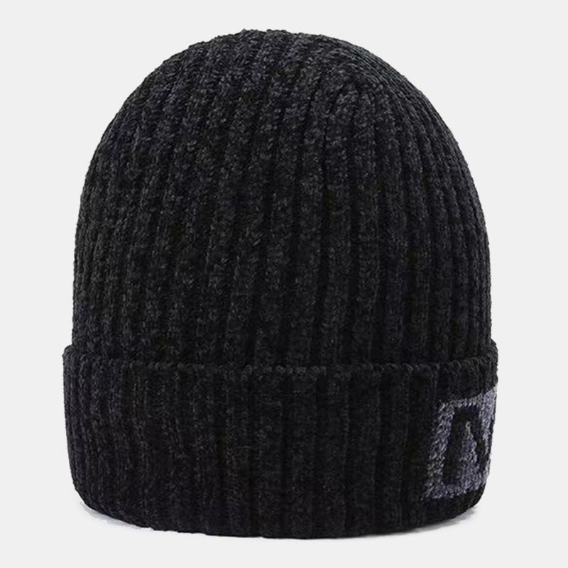 Mannen Brief Patroon Herfst Winter Gehoorbescherming Koele Bescherming Gebreide Muts Elastische Dikker Plus Fluwelen Warme Muts Beanie Hoed