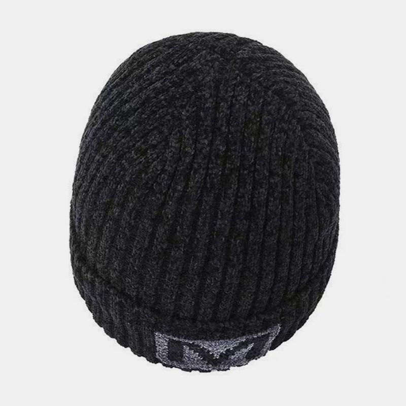 Mannen Brief Patroon Herfst Winter Gehoorbescherming Koele Bescherming Gebreide Muts Elastische Dikker Plus Fluwelen Warme Muts Beanie Hoed