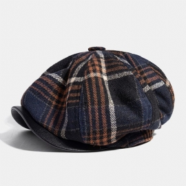 Mannen Casual Persoonlijkheid Plaid Patroon Krantenverkoper Hoed Achthoekige Cap Baret Hoed