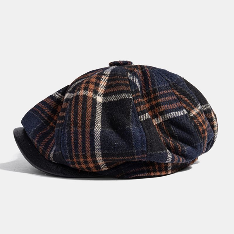 Mannen Casual Persoonlijkheid Plaid Patroon Krantenverkoper Hoed Achthoekige Cap Baret Hoed