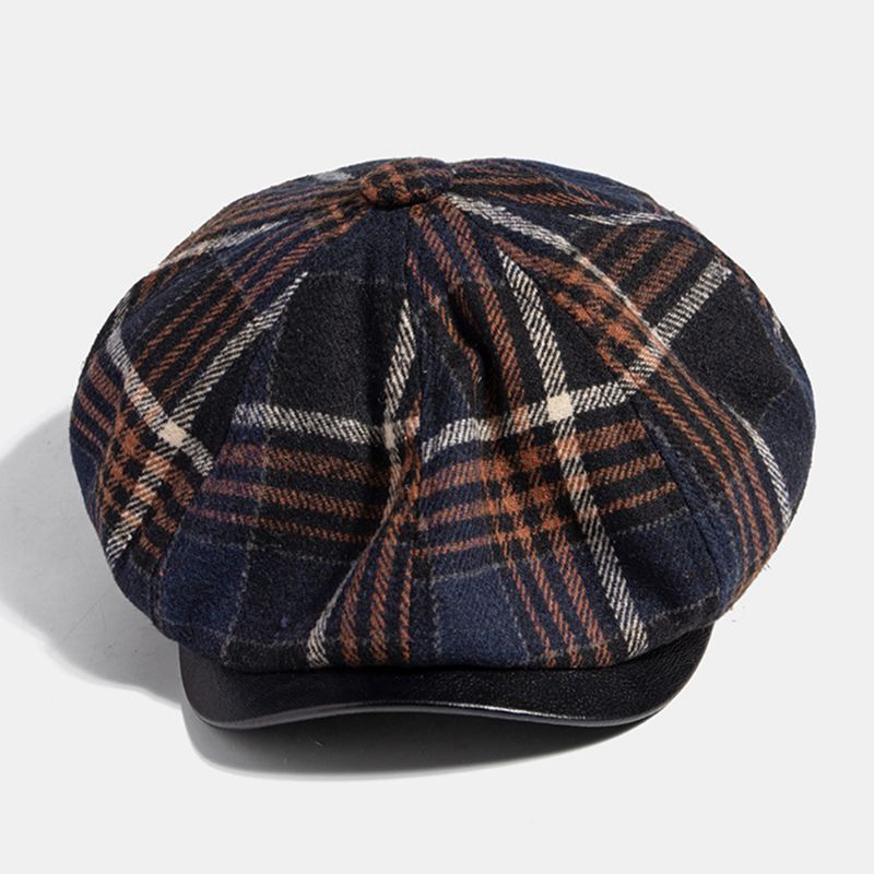 Mannen Casual Persoonlijkheid Plaid Patroon Krantenverkoper Hoed Achthoekige Cap Baret Hoed