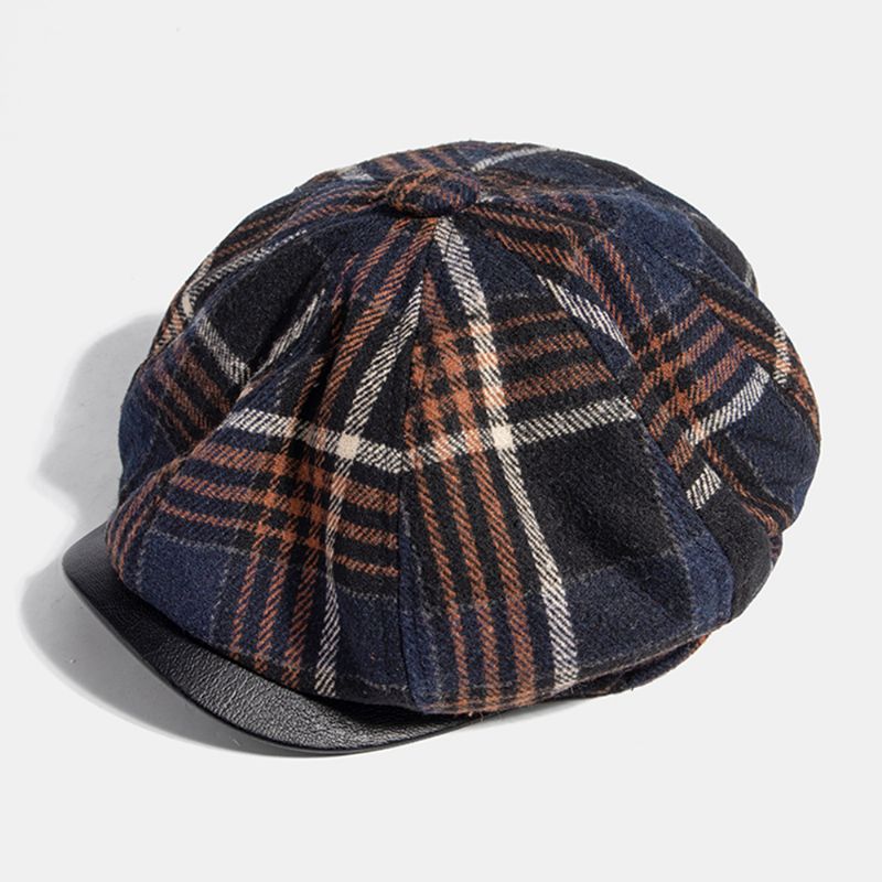 Mannen Casual Persoonlijkheid Plaid Patroon Krantenverkoper Hoed Achthoekige Cap Baret Hoed