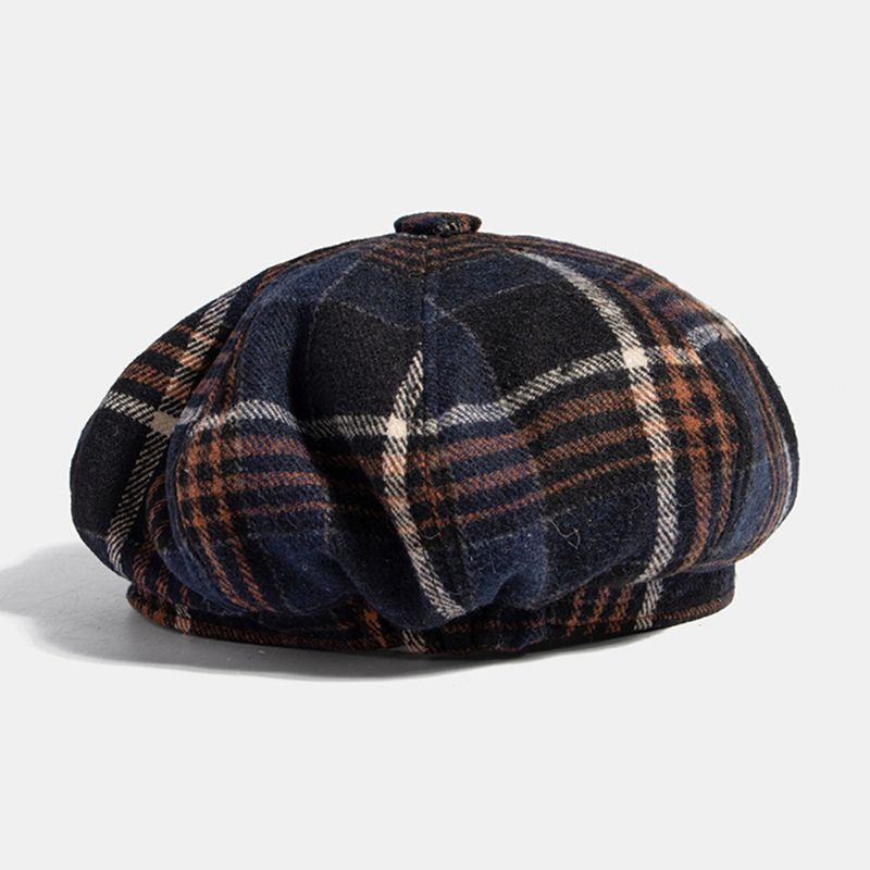 Mannen Casual Persoonlijkheid Plaid Patroon Krantenverkoper Hoed Achthoekige Cap Baret Hoed