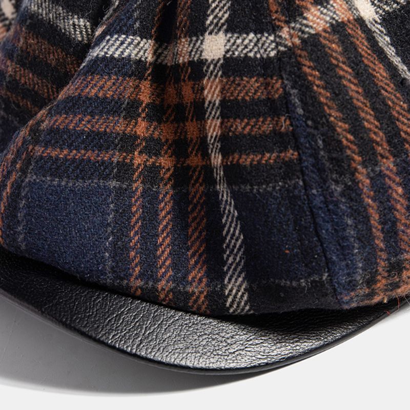 Mannen Casual Persoonlijkheid Plaid Patroon Krantenverkoper Hoed Achthoekige Cap Baret Hoed