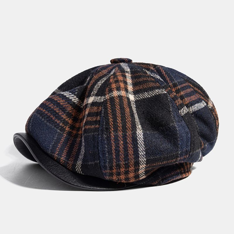 Mannen Casual Persoonlijkheid Plaid Patroon Krantenverkoper Hoed Achthoekige Cap Baret Hoed