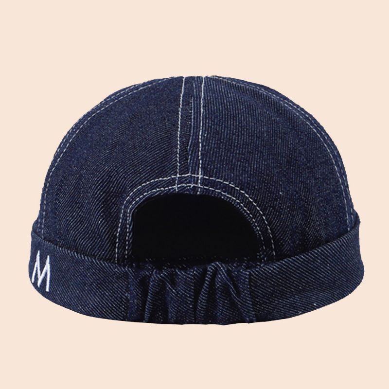 Mannen Denim Koepel Brief Borduurwerk Verhuurder Cap Hip Hop Zomer Zonnescherm Verstelbare Brimless Beanie Skull Cap