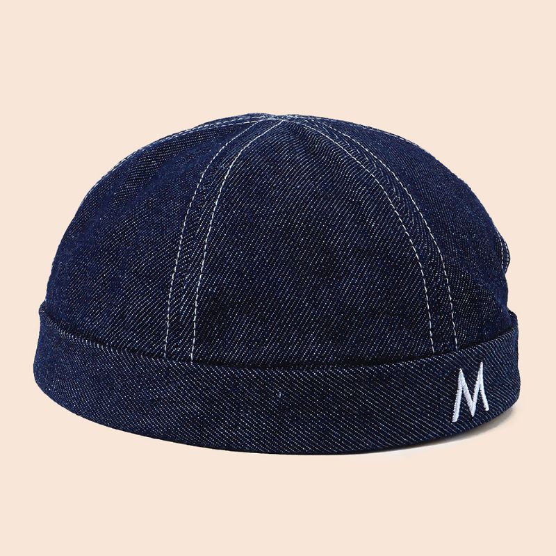 Mannen Denim Koepel Brief Borduurwerk Verhuurder Cap Hip Hop Zomer Zonnescherm Verstelbare Brimless Beanie Skull Cap