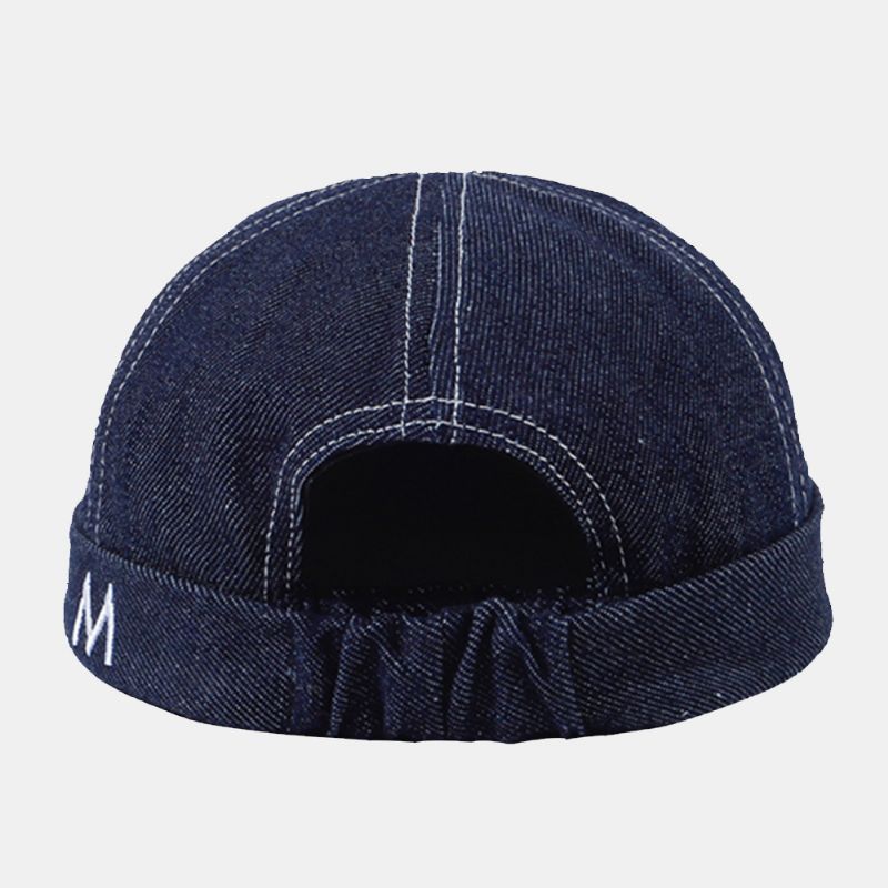 Mannen Denim Koepel Brief Borduurwerk Verhuurder Cap Hip Hop Zomer Zonnescherm Verstelbare Brimless Beanie Skull Cap