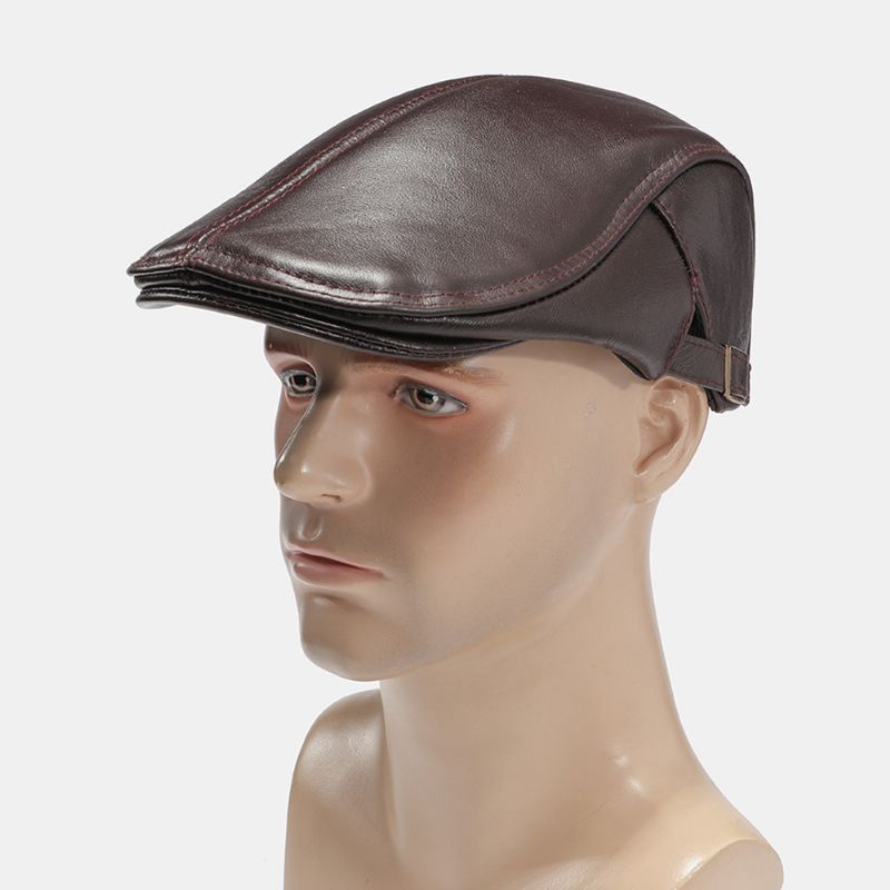 Mannen Echt Leer Casual Retro Mode Forward Hoed Baret Hoed