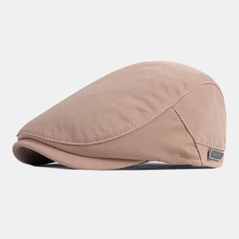 Mannen Effen Kleur Mesh Ademende Baret Cap Britse Retro Verstelbare Metalen Label Schilder Cap Forward Cap Platte Hoed