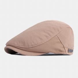 Mannen Effen Kleur Mesh Ademende Baret Cap Britse Retro Verstelbare Metalen Label Schilder Cap Forward Cap Platte Hoed