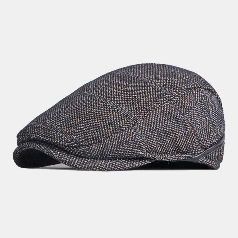 Mannen Effen Kleur Oorbescherming Oorbeschermers Ontwerp Winddicht Platte Hoed Britse Retro Dikker Warme Baret Cap Forward Hat