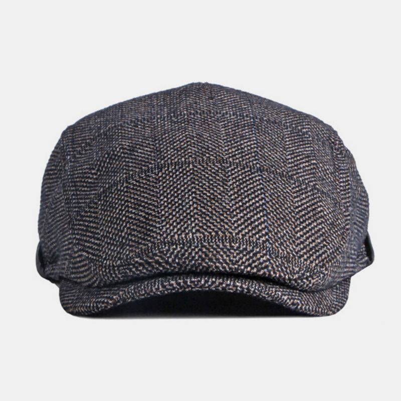 Mannen Effen Kleur Oorbescherming Oorbeschermers Ontwerp Winddicht Platte Hoed Britse Retro Dikker Warme Baret Cap Forward Hat