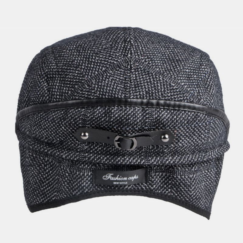 Mannen Effen Kleur Oorbescherming Oorbeschermers Ontwerp Winddicht Platte Hoed Britse Retro Dikker Warme Baret Cap Forward Hat