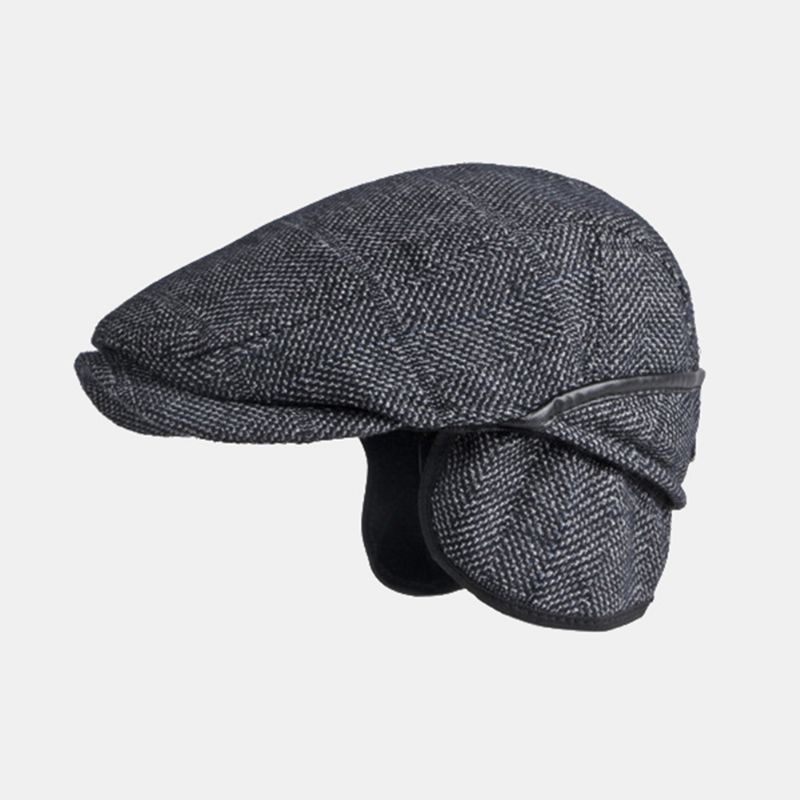 Mannen Effen Kleur Oorbescherming Oorbeschermers Ontwerp Winddicht Platte Hoed Britse Retro Dikker Warme Baret Cap Forward Hat