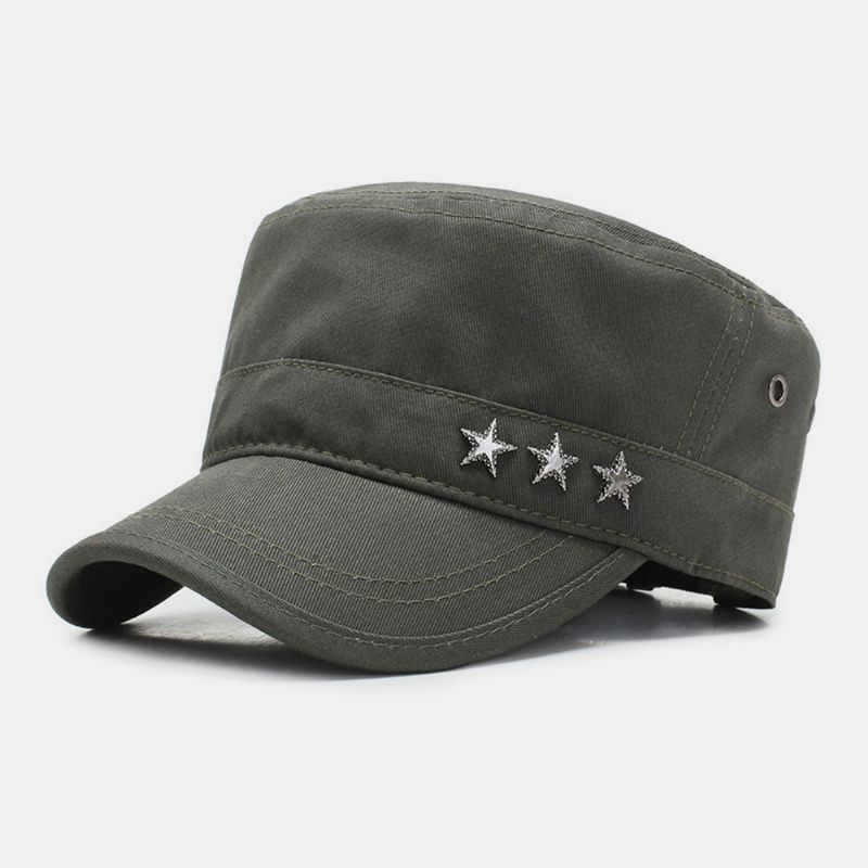 Mannen Effen Kleur Vijfpuntige Ster Label Ademend Gat Ontwerp Leger Cap Cadet Hoed Casual Zonnescherm Militaire Cap Platte Top Cap