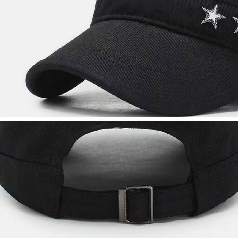 Mannen Effen Kleur Vijfpuntige Ster Label Ademend Gat Ontwerp Leger Cap Cadet Hoed Casual Zonnescherm Militaire Cap Platte Top Cap