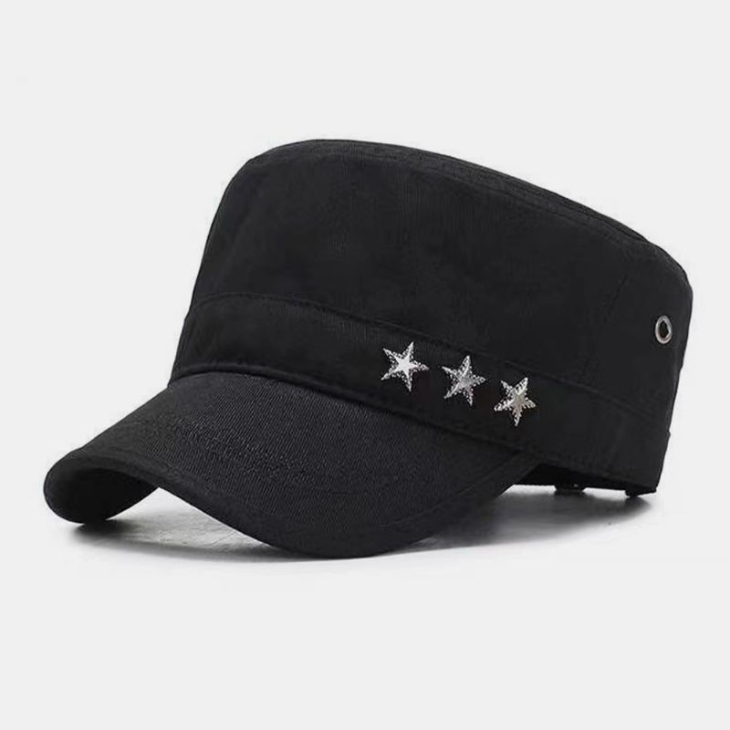 Mannen Effen Kleur Vijfpuntige Ster Label Ademend Gat Ontwerp Leger Cap Cadet Hoed Casual Zonnescherm Militaire Cap Platte Top Cap