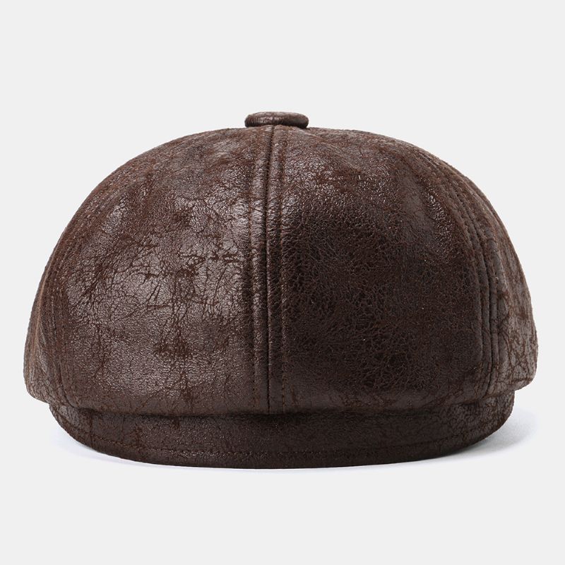 Mannen Gebarsten Pu Lederen Krantenverkoper Hoed Retro Baret Caps