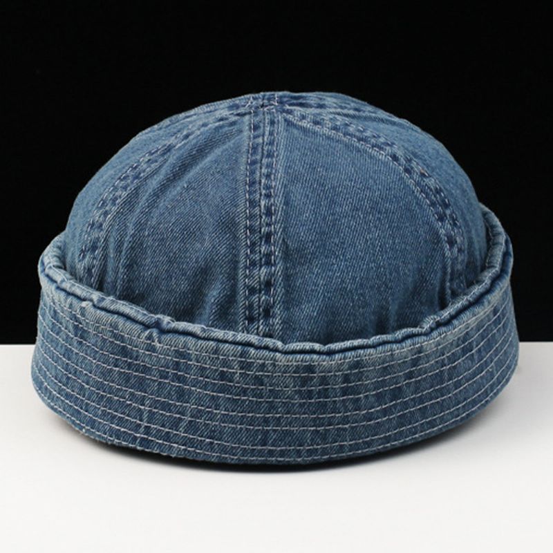 Mannen Gewassen Denim Effen Kleur Verstelbare Outdoor Casual Hoed Beanie Verhuurder Cap Skull Cap