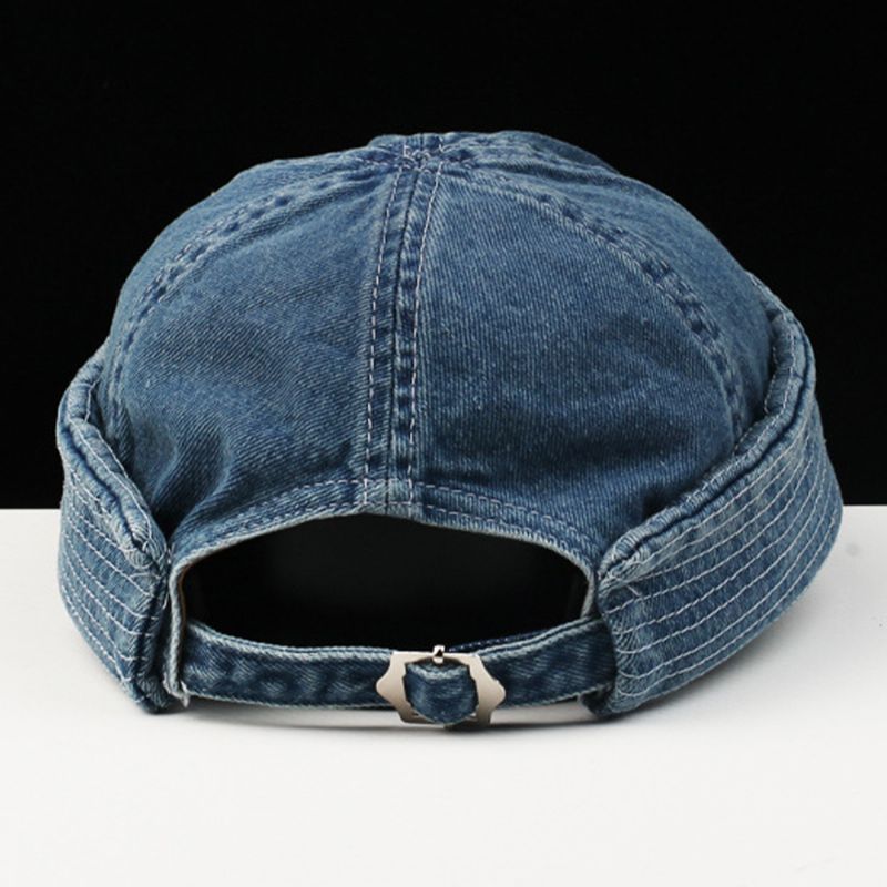 Mannen Gewassen Denim Effen Kleur Verstelbare Outdoor Casual Hoed Beanie Verhuurder Cap Skull Cap