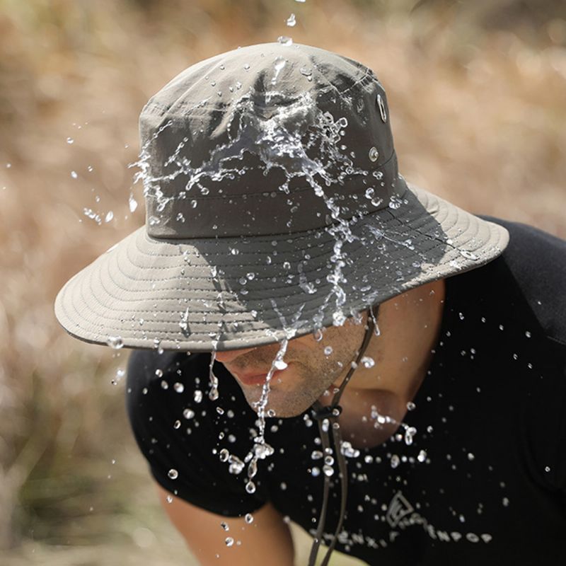 Mannen Grote Rand Winddicht Touw Verstelbare Zonnescherm Hoed Dual-gebruik Outdoor Vissen Bergbeklimmen Uv Emmer Hoed