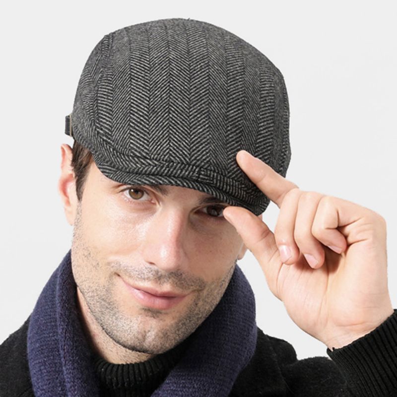 Mannen Herfst Winter Warm Visgraat Baretten Britse Retro Verstelbare Krantenverkoper Hoed Forward Hat