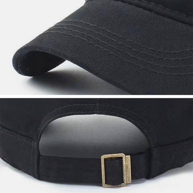 Mannen Korte Rand Ijzeren Schild Etiket Ontwerp Verstelbare Leger Cap Cadet Hoed Zomer Zonnescherm Ademende Militaire Cap Platte Top Cap