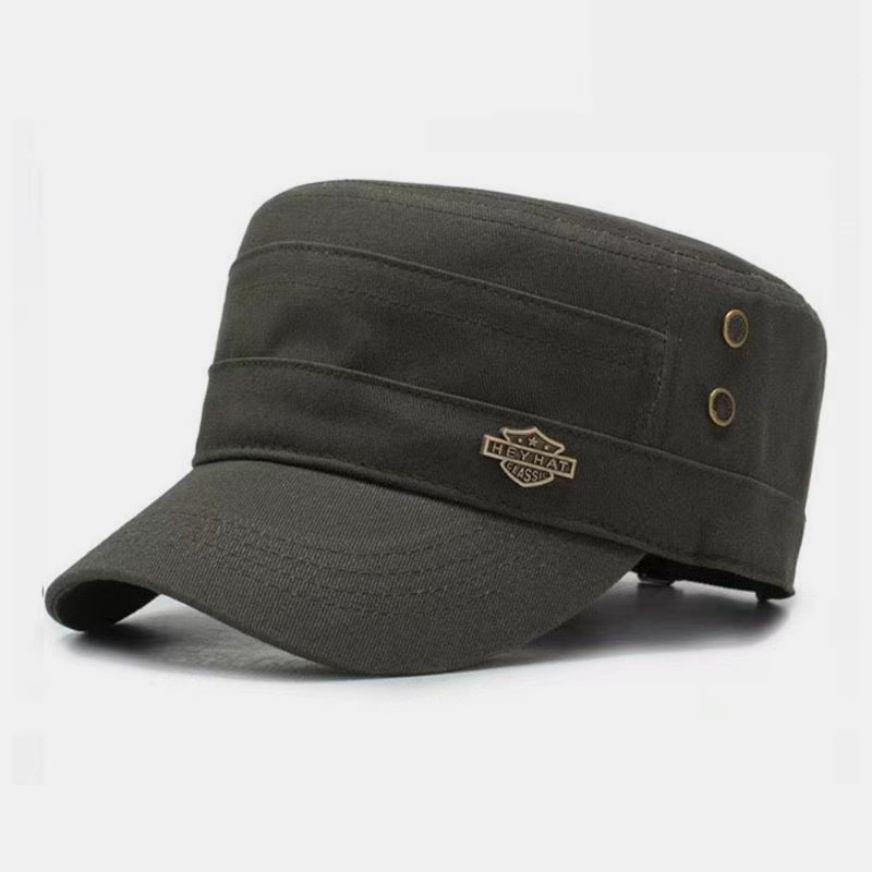 Mannen Korte Rand Ijzeren Schild Etiket Ontwerp Verstelbare Leger Cap Cadet Hoed Zomer Zonnescherm Ademende Militaire Cap Platte Top Cap