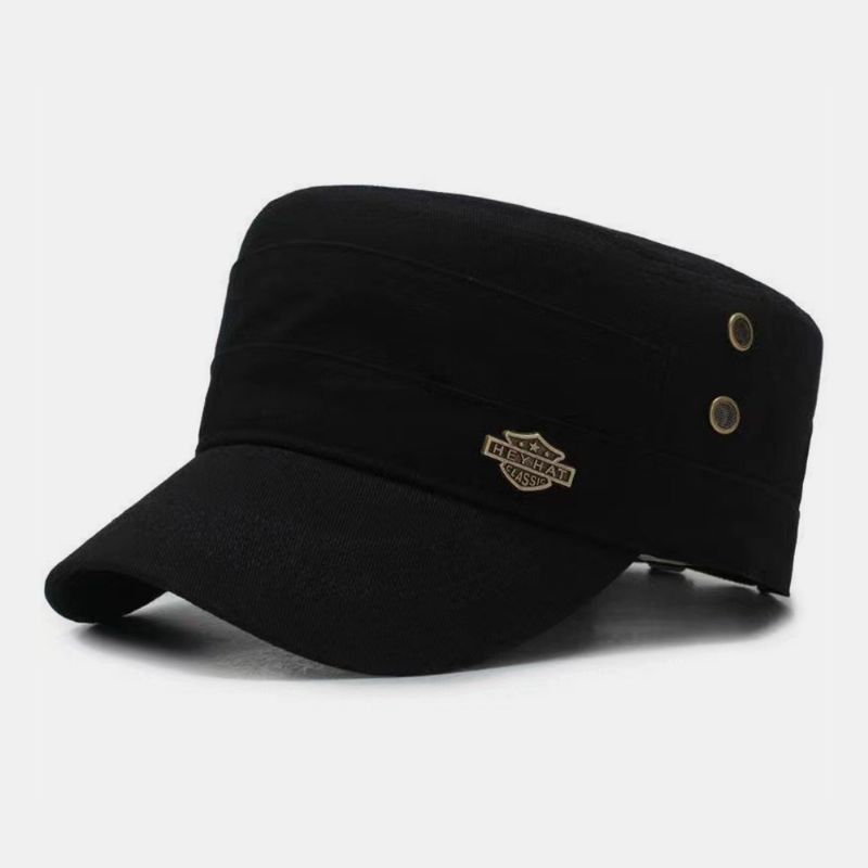 Mannen Korte Rand Ijzeren Schild Etiket Ontwerp Verstelbare Leger Cap Cadet Hoed Zomer Zonnescherm Ademende Militaire Cap Platte Top Cap