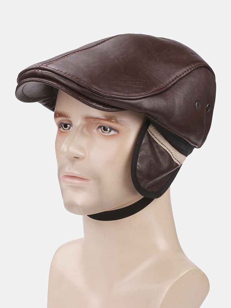 Mannen Lederen Oorbescherming Warm Houden Outdoor Winddichte Hoed Baret Hoed