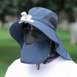 Mannen Mesh Ademend Masker Gordijn Lange Mantel 360 Graden Zon Bescherming Hoed Met Ventilator Outdoor Casual Emmer Hoed