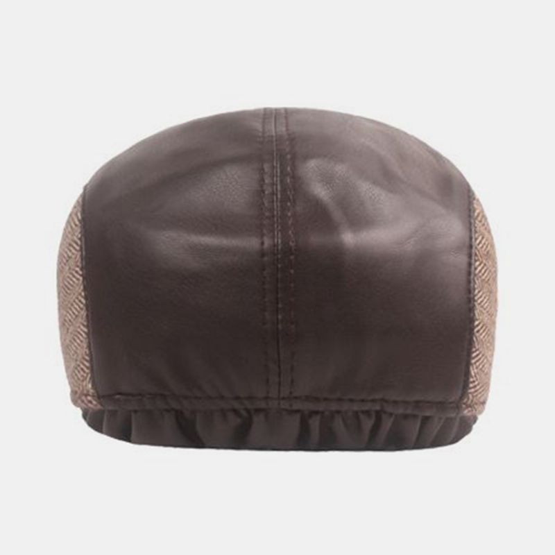 Mannen Pu Lederen Visgraat Stiksels Baret Cap Herfst Winter Outdoor Gehoorbescherming Oorbeschermers Warm Forward Cap