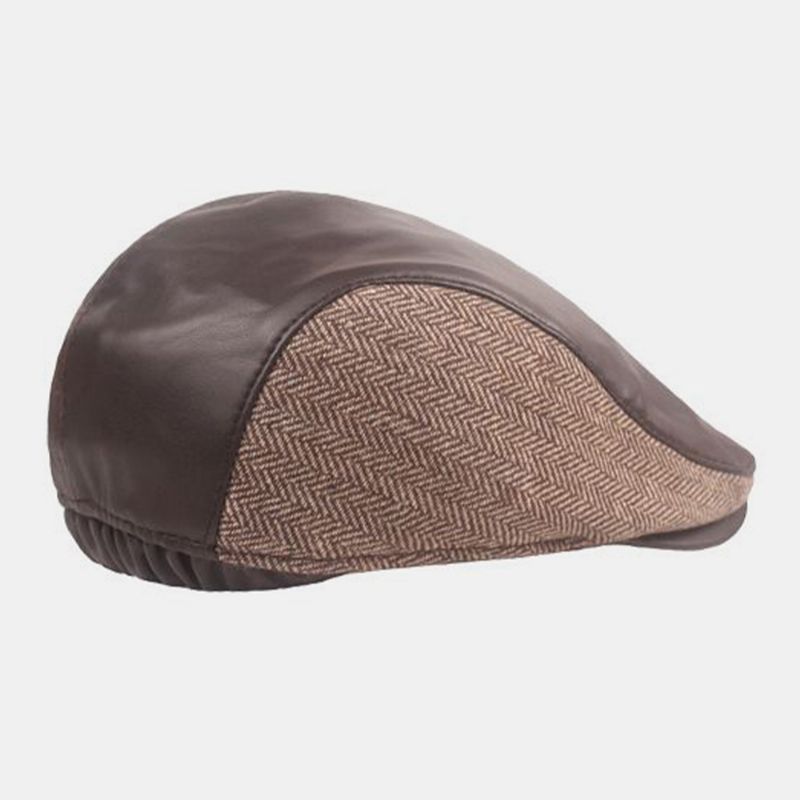 Mannen Pu Lederen Visgraat Stiksels Baret Cap Herfst Winter Outdoor Gehoorbescherming Oorbeschermers Warm Forward Cap