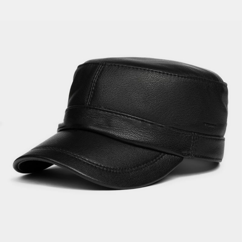 Mannen Schapenvacht Dunne Verstelbare Militaire Cap Casual Outdoor Ademende Korte Rand Platte Top Cap Army Cap Cadet Hoed