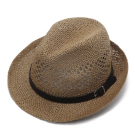 Mannen Vrouwen Gepersonaliseerde Handgemaakte Stro Jazz Hoed Outdoor Reizen Strand Ademend Mesh Holle Zon Cap