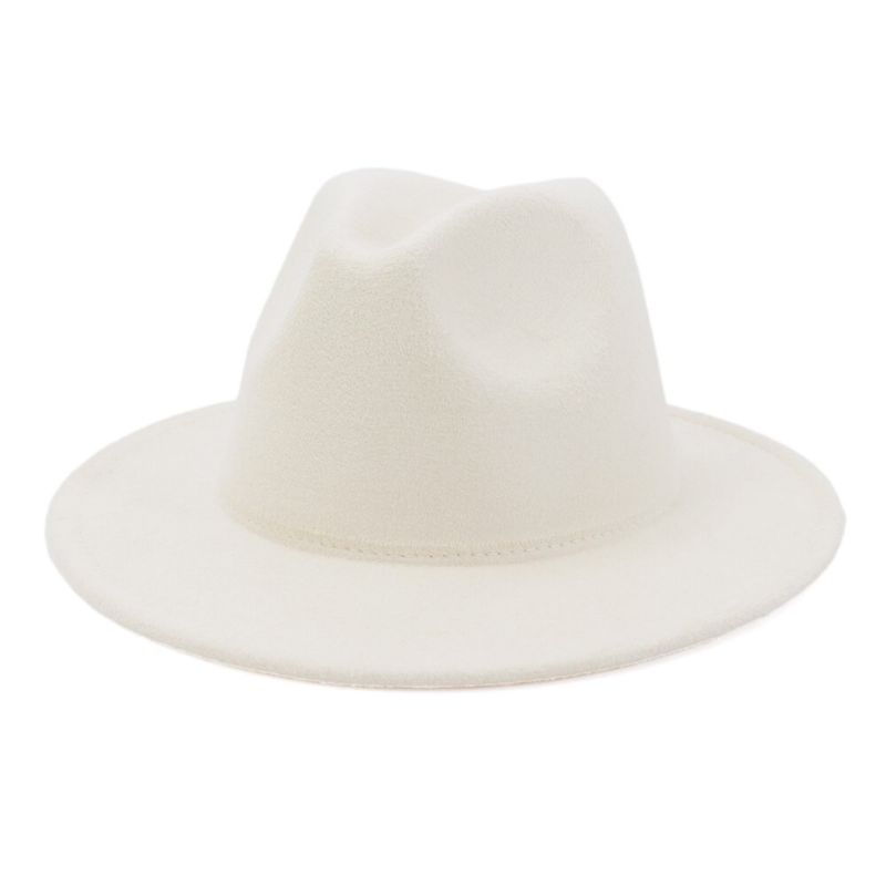 Match Brede Rand Fedora Hoed Voor Vrouwen Effen Kleur Wolvilten Hoed Voor Mannen Herfst Winter Panama Gamble Geel Jazz Cap