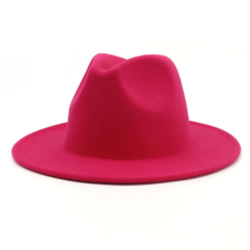 Match Brede Rand Fedora Hoed Voor Vrouwen Effen Kleur Wolvilten Hoed Voor Mannen Herfst Winter Panama Gamble Geel Jazz Cap