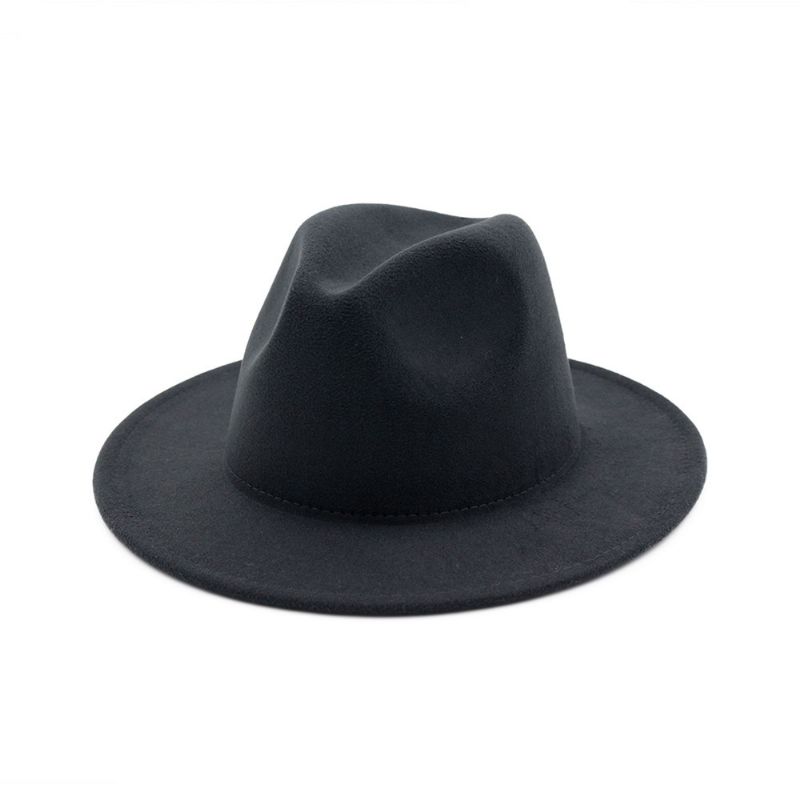 Match Brede Rand Fedora Hoed Voor Vrouwen Effen Kleur Wolvilten Hoed Voor Mannen Herfst Winter Panama Gamble Geel Jazz Cap