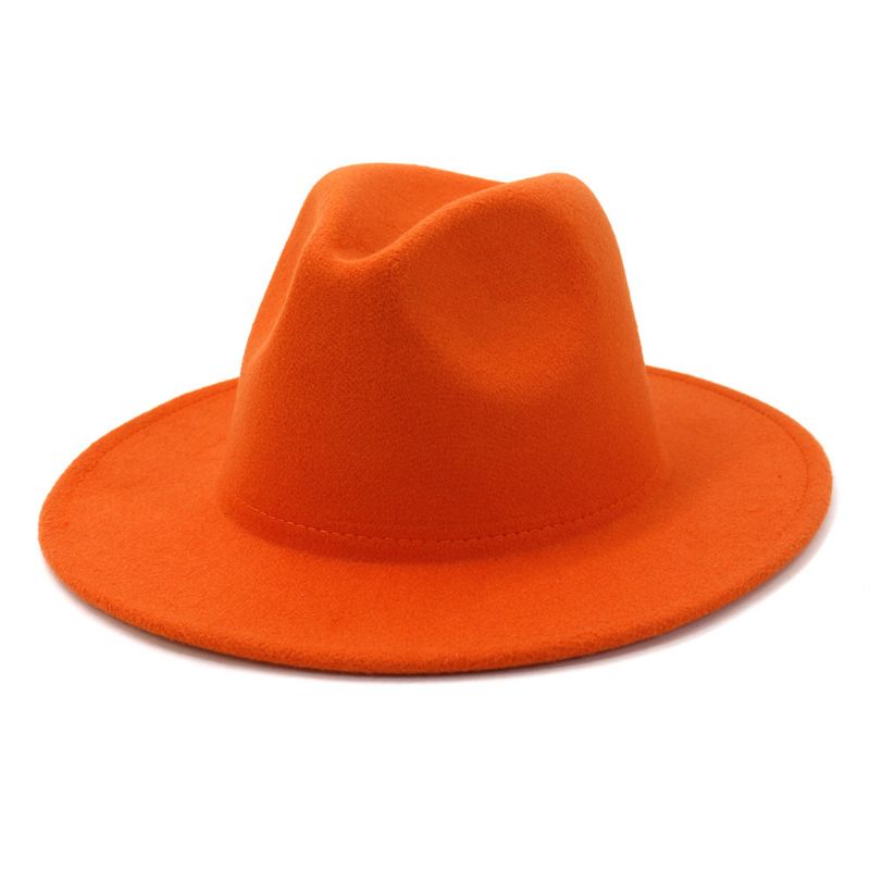 Match Brede Rand Fedora Hoed Voor Vrouwen Effen Kleur Wolvilten Hoed Voor Mannen Herfst Winter Panama Gamble Geel Jazz Cap