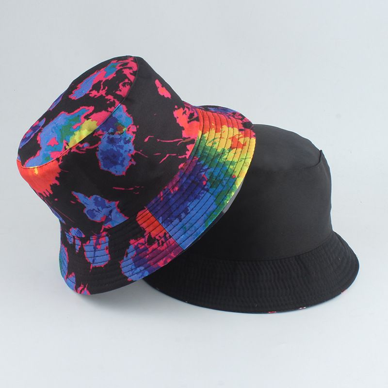 Nieuwe Stijl Gedrukte Dubbelzijdige Visser Hoed Kleur Tie-dye Hip-hop Casual Flat Top Wastafel Hoed