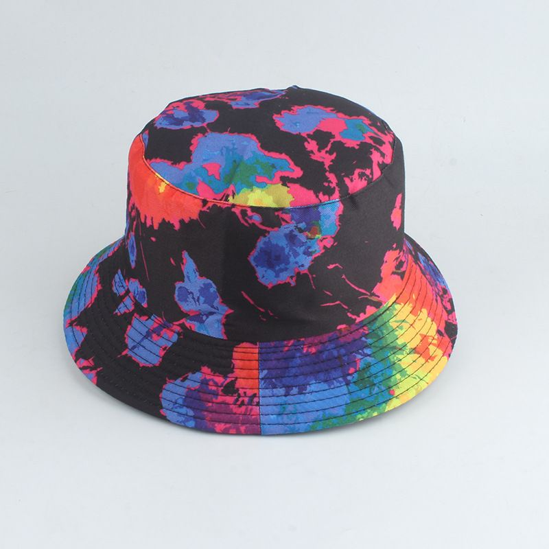 Nieuwe Stijl Gedrukte Dubbelzijdige Visser Hoed Kleur Tie-dye Hip-hop Casual Flat Top Wastafel Hoed