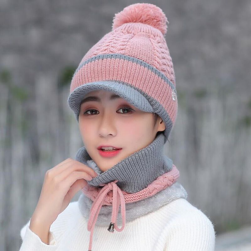 Set Van Wollen Muts En Sjaal Beanie Warm Winter Pom Wooly Cap