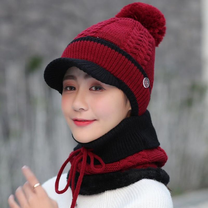 Set Van Wollen Muts En Sjaal Beanie Warm Winter Pom Wooly Cap